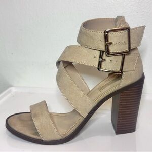 Forever 21 Beige Suede Crisscross Block Heel Sandals